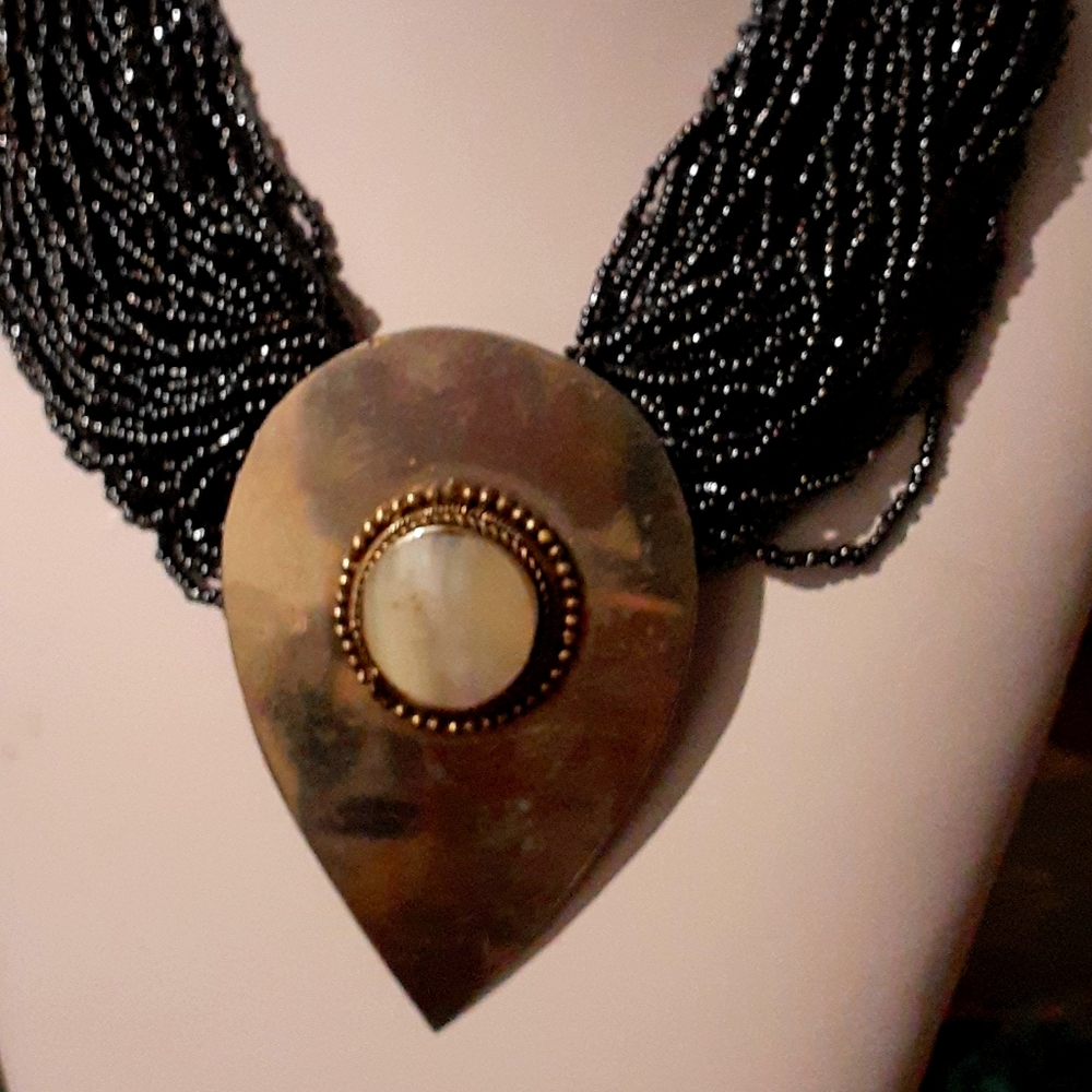 African Mother of Pearl necklace silver beaded